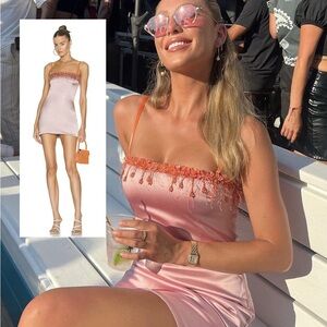 Danielle Guizio Pink Beaded Satin Mini Dress S Y2K Glam